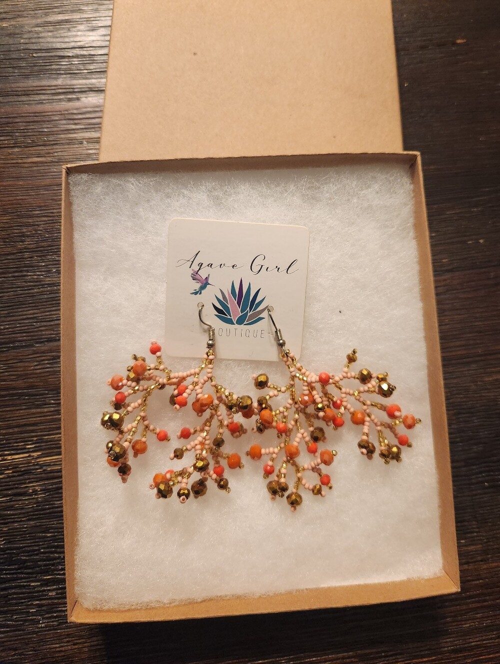 Agave Girl Coral & Gold Branch Drop Earrings